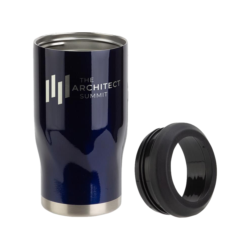 Navy Vortex 4-in-1 stainless steel can cooler with lid accessory