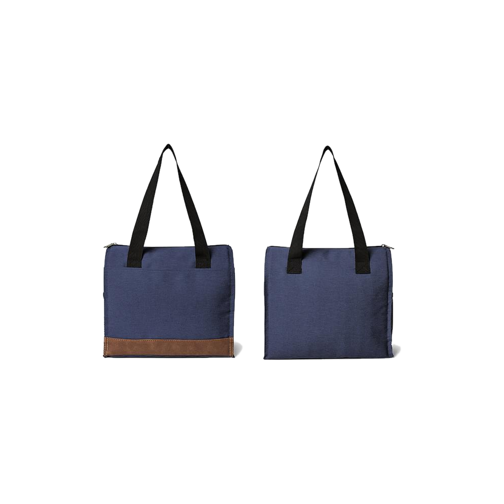 Navy Asher 12-can insulated cooler tote with black handles